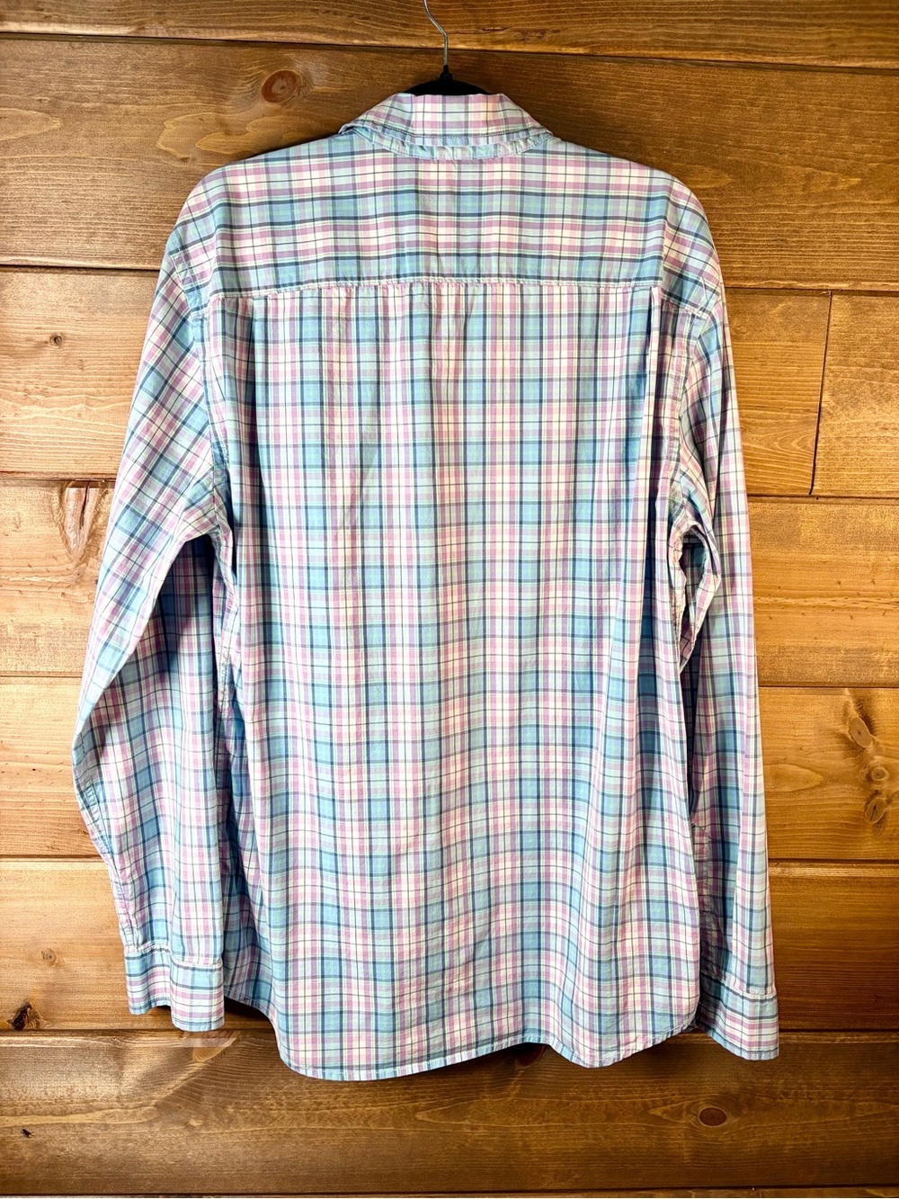 Men's Pastel Plaid Button-Down Shirt - Light Blue & Purple Size Slim Large - Picture 4 of 6